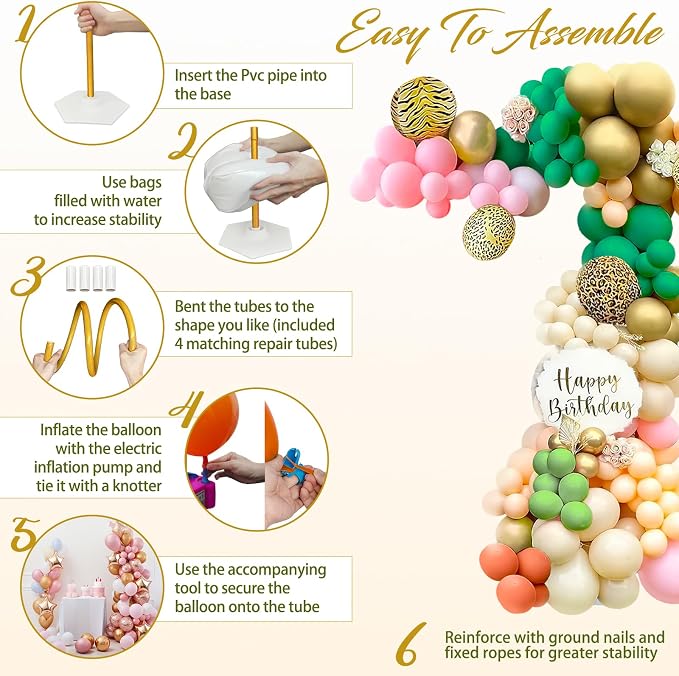 Balloon Arch Kit with Pump 8.2FT/5FT Gold Half Arch Balloon Stand - Image 5