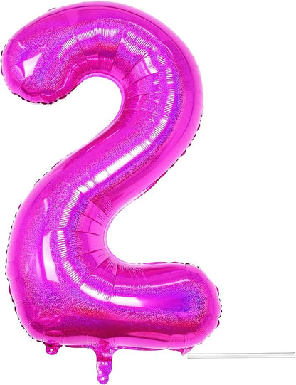 Hot Pink 2 Balloon, 40 Inch Large Laser Hot Pink Foil Helium Number Balloons 0-9 by KYGNE