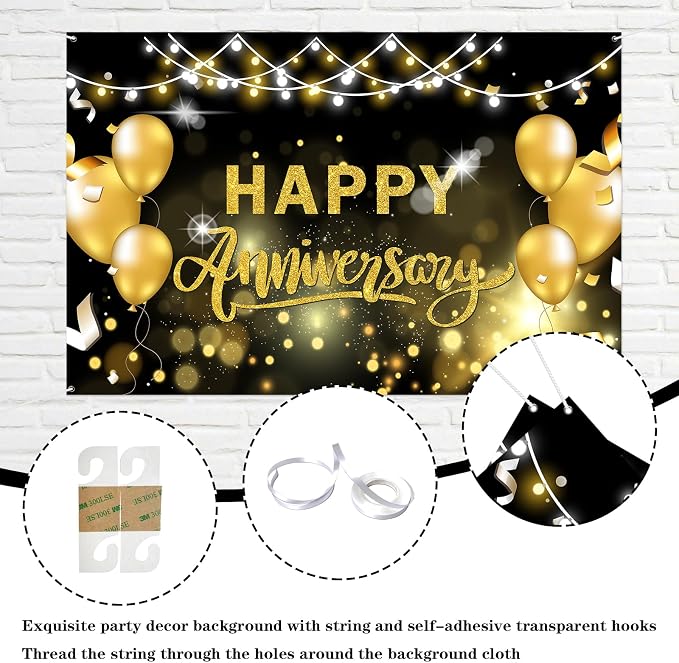 WeBenison Happy Anniversary Backdrop Wedding Anniversary Photography Background - Image 3