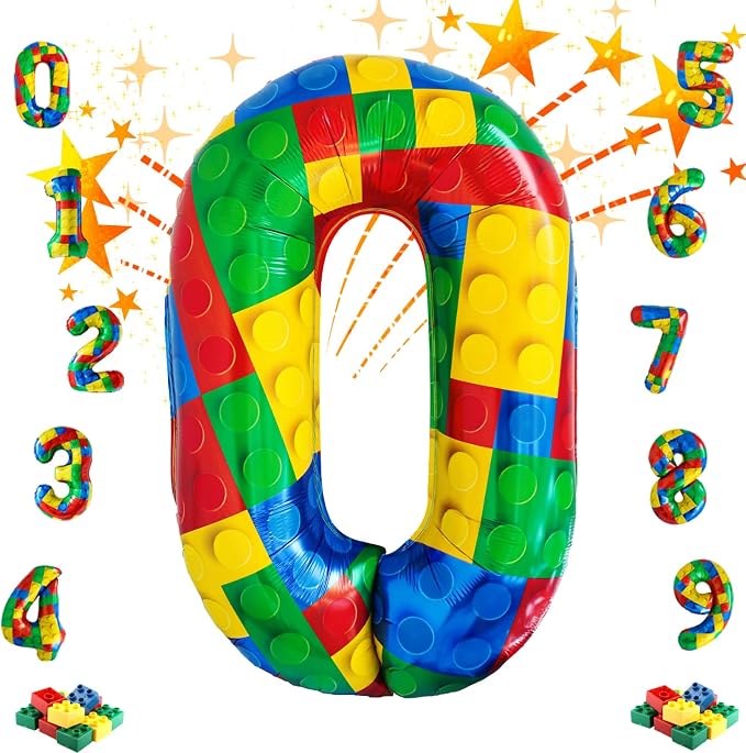 32 Inch Stackable Block Number Balloon – Colorful Brick Building Themed Big by Unknown