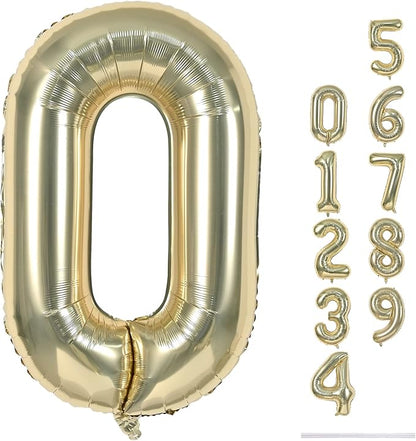 40" Balloon Number 0 Champagne Gold, Large Foil Number Balloons Set 0-9 by Lingqiang