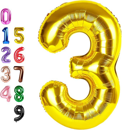 Number Balloons 3 Balloon Gold for 3rd Birthday Party Decoration, 40 inch | by Enyeopd