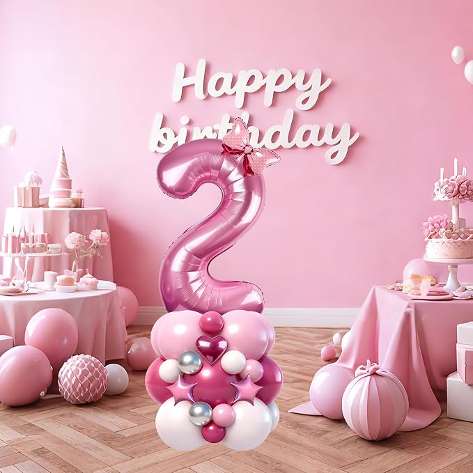 40 Inch Pink Number 2 Balloon Tower Set, Pastel Number Two Foil Balloon - Image 3