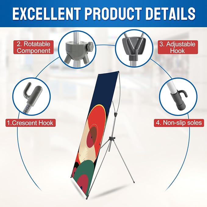 X Banenr Stand, Adjustable Fit Banner 23 x 63 to 32 x 78 Inch, X Banner Holder - Image 3