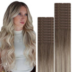VINBAO 55g Invisi Edge Tape in Extensions Real Human Hair Balayage Ash Brown and Blonde Mixed with Ash Blonde Injected Tape in Hair Extensions Invisible 20pcs 20inch #8/60/18