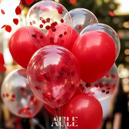 AULE 42Pcs Latex 12 Inch Red Confetti Balloons Set | Red Party Balloons - Image 6