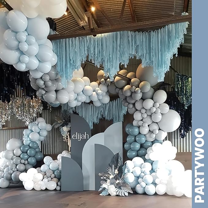 PartyWoo Dusty Blue Balloons 66pcs Pack Light Blue Latex Balloons | Baby Slate - Image 8