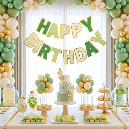 Pre-Strung Happy Birthday Banner Sage Green Party Decorations | adjustable cord - Image 8