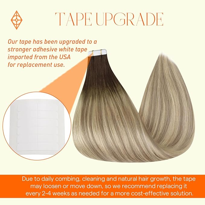 Full Shine Tape in Extensions Real Human Hair 14 Inch 20 Pcs 50 Gram Brown Fading to Ash Brown and Platinum Blonde Balayage Tape in Hair Extensions Skin Weft Hair Extensions Tape ins