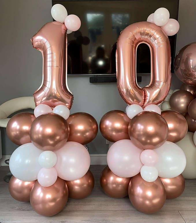 Rose Gold 10 Number Balloons, 40 Inch Giant Number 10 Balloons Foil Mylar - Image 3