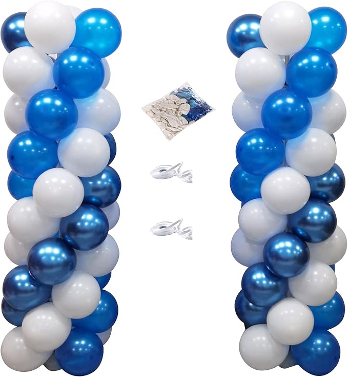 100Pcs Blue and White Column Tower Balloons by MOXMAY