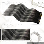 Moresoo Black And Silver Clip in Hair Extensions Ombre Black And Silver Human Hair Extensions Clip ins Real Human Hair for Women Double Weft 120g/7pcs 16 inch