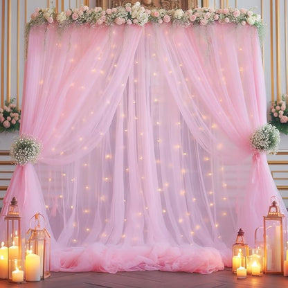 20x10ft Baby Pink Tulle Backdrop Curtain by Partisky