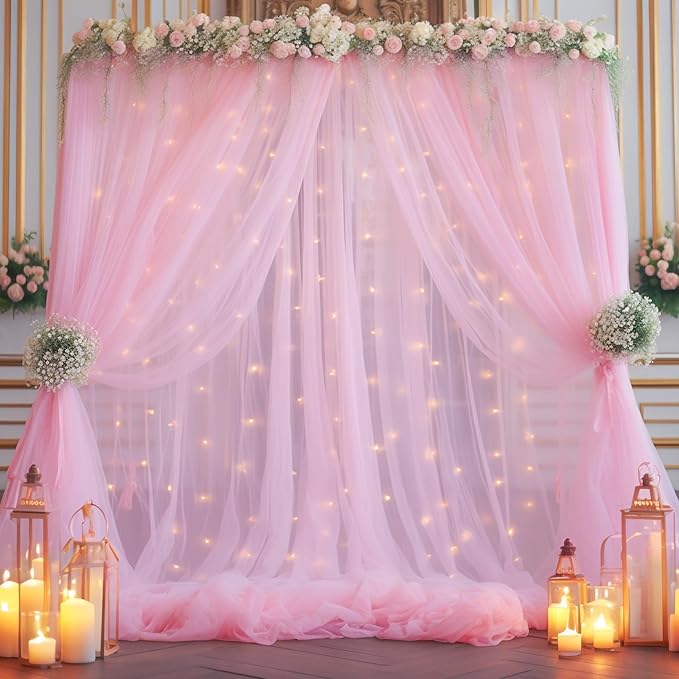 10x10ft Pink Tulle Backdrop Curtain - Image 6