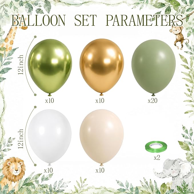 Sage Green Gold Balloons, 12 Inch 60 Pcs Metallic Olive Green White Gold - Image 2
