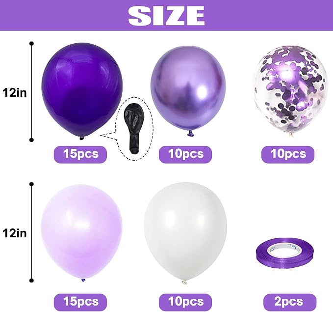 Balloon Purple and White, 60 Packs 12 Inch Dark Purple Light Purple Metallic - Image 2