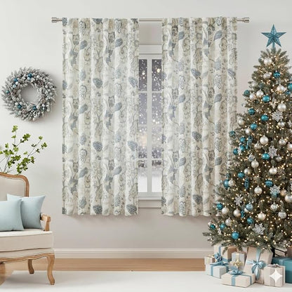 Kayne Studio Blue Grey Floral Botanical Rod Pocket Semi Sheer Curtains 63" | - Image 9