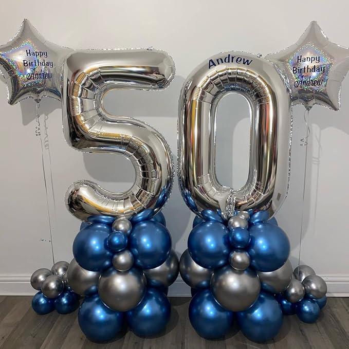40 Inch Silver 50 Number Balloons Giant Jumbo Huge 50 Foil Mylar Helium Number - Image 3