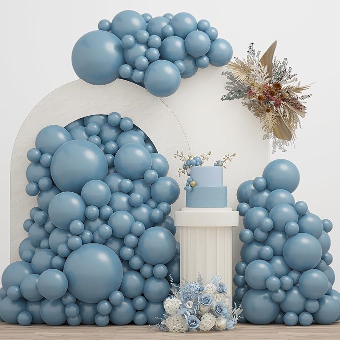 Double Dusty Blue Stuffed Balloons Different Size 115Pcs 5/10/12/18" Slate Blue by JZCZOEB