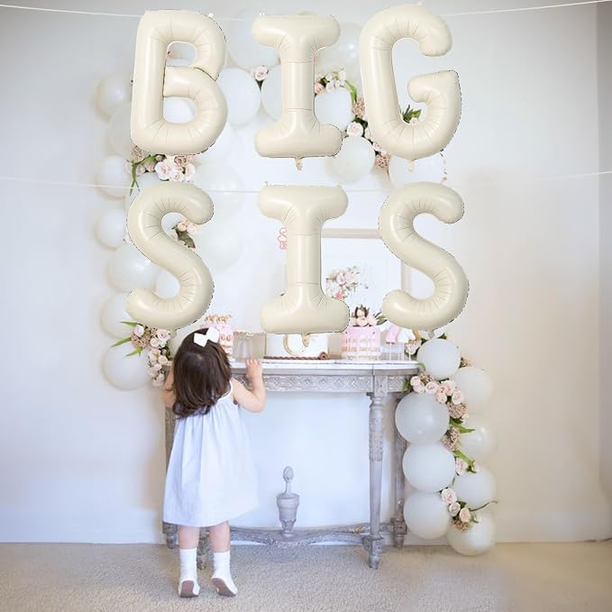 40 Inch Cream BIG SIS Balloons, Large Beige Neutral Big Sis Balloon Letters Sign - Image 4