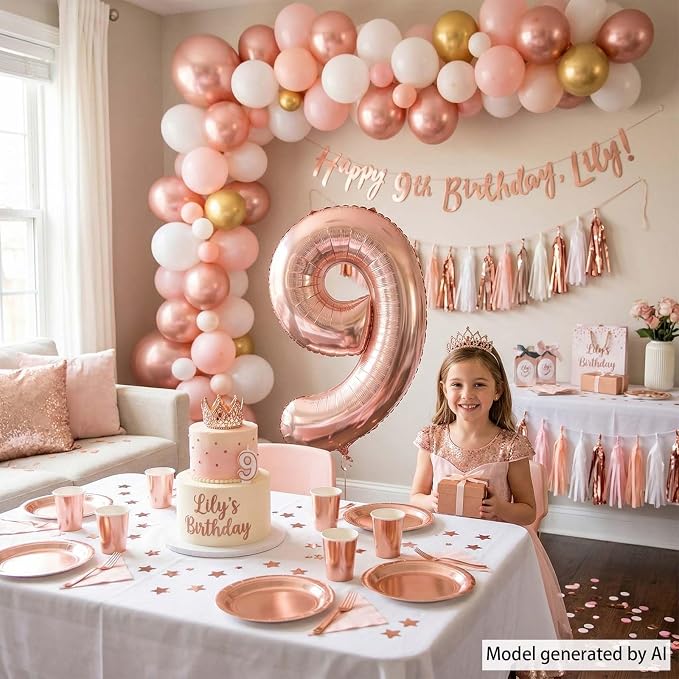 Rose Gold Number 9 Balloon 40 Inch, Radiant Blush Foil - Image 2