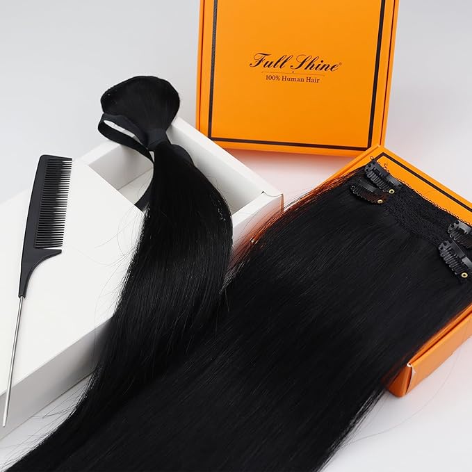 Full Shine Short Hair Extension Clip ins Lace Weft Black Hair Clip in Extensions Straight Natural Hair for Short Ease of Use 3 Pcs 60 Grams 10 Inch