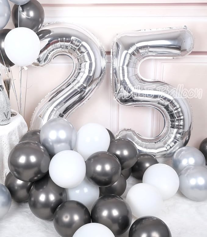 AULE 40 Inch Silver 25 Balloon Number Foil 0-9 Birthday Big Numbers | Birthday - Image 3