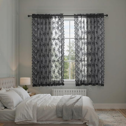 Kotile Black Floral Lace Curtains by Kotile+Curtains