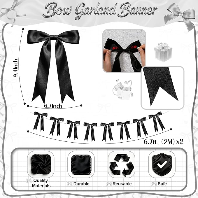 2 Strings Black Bow Garland Banner Decorations - Image 2