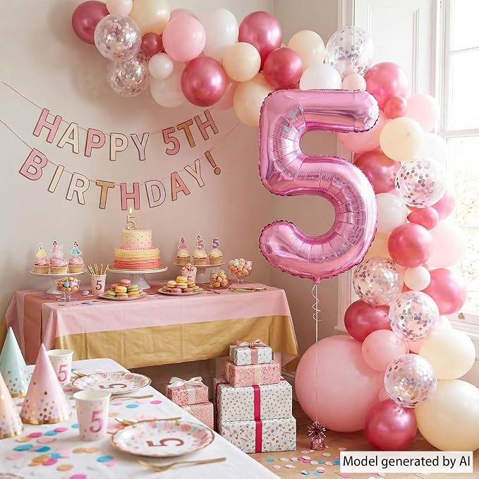 Pink Number 5 Balloon 40 Inch, Glossy Metallic Digit - Image 3