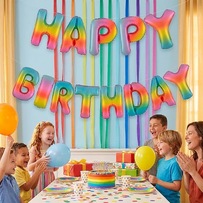 Rainbow Happy Birthday Banner Foil Letter Balloon, 14 Inch 3D Colorful - Image 5