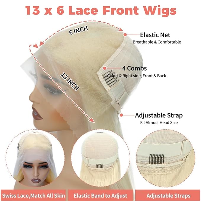 32 Inch 613 Blonde Lace Front Wig Synthetic Hair Pre-Styled Body Wave 13x4 HD Transparent Lace Glueless Wig with Wig Cap for Women
