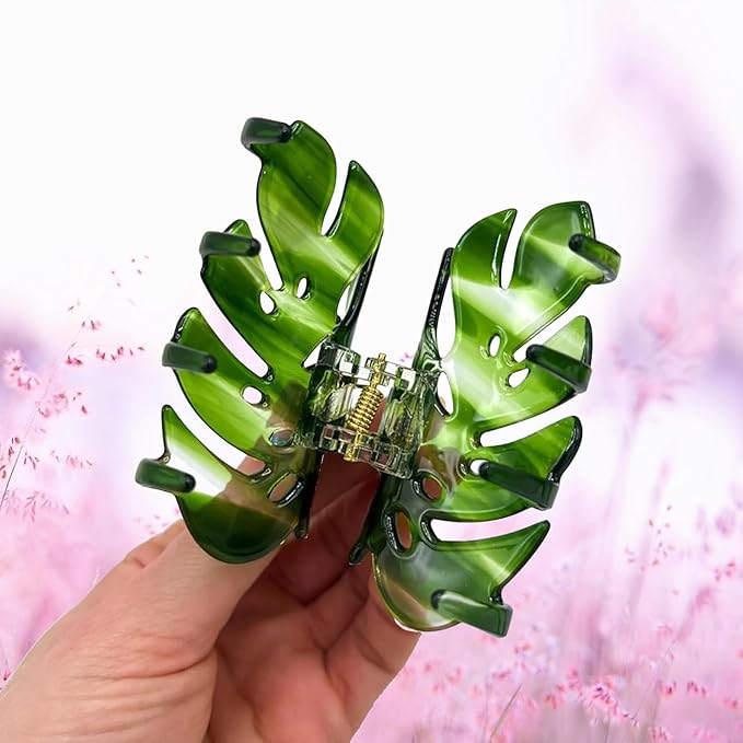 Green Monstera Leaf Hair Clip – Large Boho Acetate Hair Claw, Stylish Plant Leaf Hair Clamp, Trendy Hair Accessories, Gift for Plant Lovers & Her