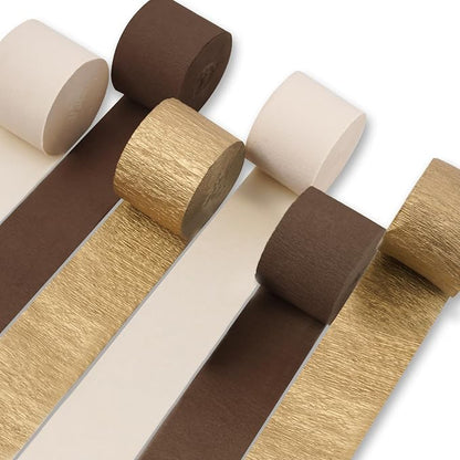PartyWoo Brown Boho Neutral Crepe Paper Streamers 6pcs 492 FT | Birthday Baby by PartyWoo