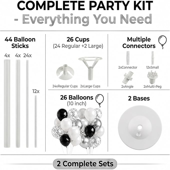 Balloon Column Stand Kit, 2 Sets of Assorted Rainbow Balloon Tower Pillar - Image 2