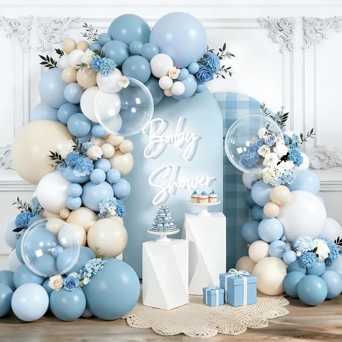 Dusty Blue Balloons Arch Kit, Sand White, Different Size | Latex Balloons by PUFFLD