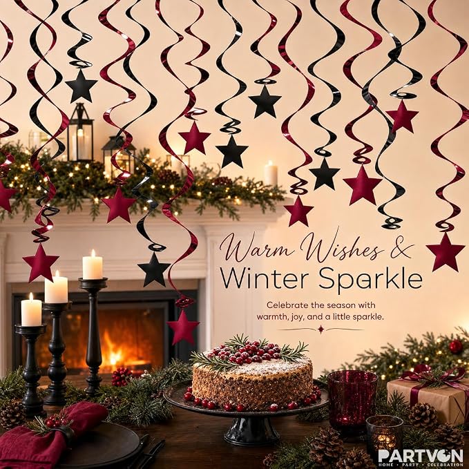 Burgundy Black Hanging Swirl Decorations 32ct - Image 7