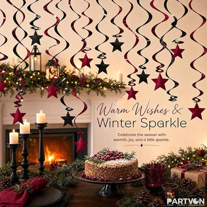 Burgundy Black Hanging Swirl Decorations 32ct - Image 7