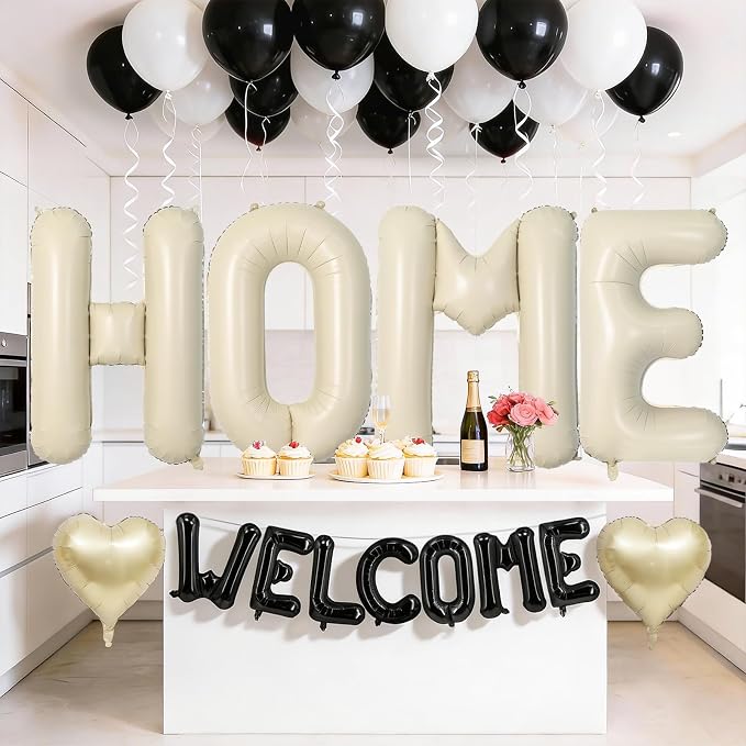 Welcome Home Balloons Black White, 40Inch HOME and 16Inch Welcome Foil Balloons - Image 3