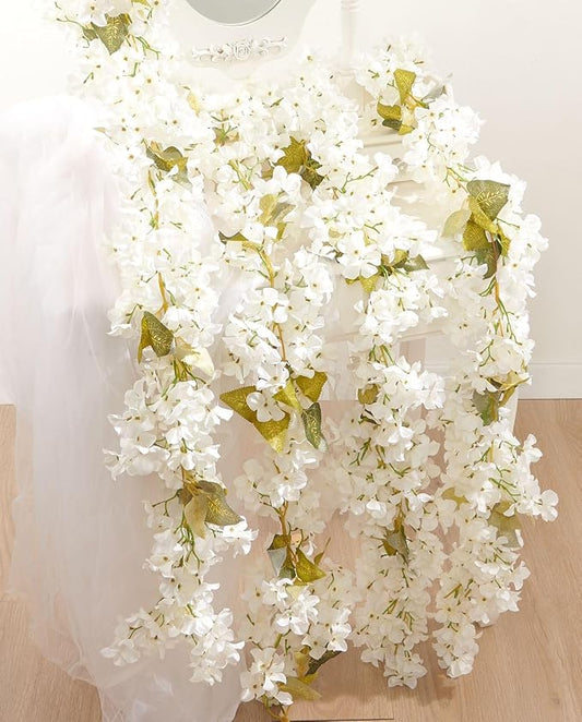 Artificial Flower Garland 2pcs 5.6ft Hydrangea Vine Decor, Hanging Faux by PONKING