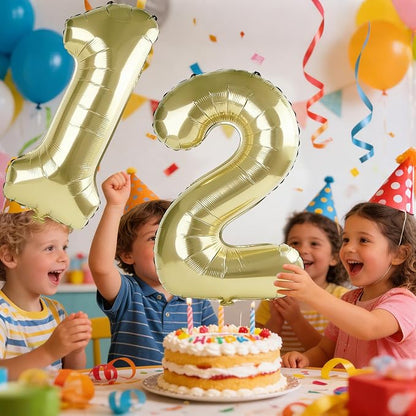 40 Inch Number 12 Balloons for 12th Birthday Party Decorations, 0-100 Champagne - Image 2