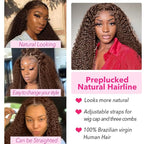 250% Density 32 Inch Mongolian Deep Lace Front Wigs Human Hair 13x6 Auburn Brown HD Transparent Lace Front Wigs for Women With Baby Hair Chocolate Curly Lace Front Wigs