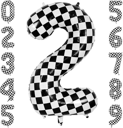 40 Inch Checkered Number 2 Balloon, Large Black and White Foil Number Balloon by Unknown