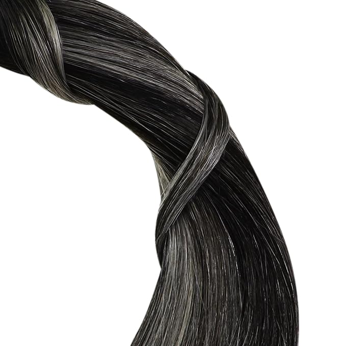 YoungSee Nano Beads Hair Extensions Ombre Nano Ring Extensions Human Hair Black Balayage Nano-Link Hair Extension Ombre Black to Silver Nano-Extension Human Hair for Women 50g 50s 14 Inch