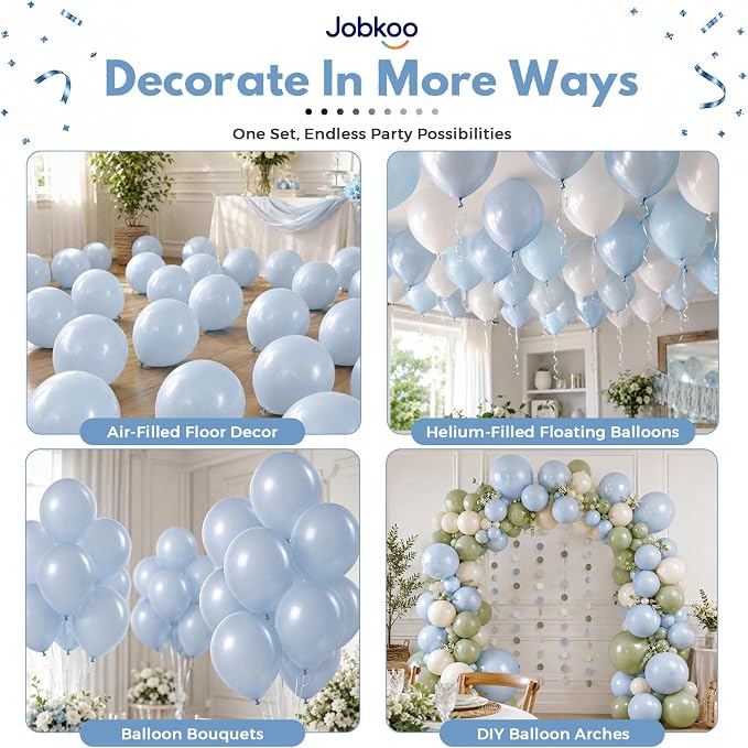 Jobkoo Pearl Dusty Blue Balloons, 12 Inch Slate Fog Pale Muted Blue Balloon | - Image 4