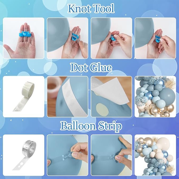 156Pcs Dusty Blue Balloons Arch Garland Kit Different Size | Dusty Baby Pastel - Image 7