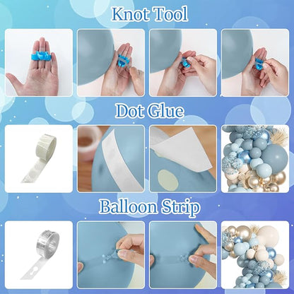 156Pcs Dusty Blue Balloons Arch Garland Kit Different Size | Dusty Baby Pastel - Image 7