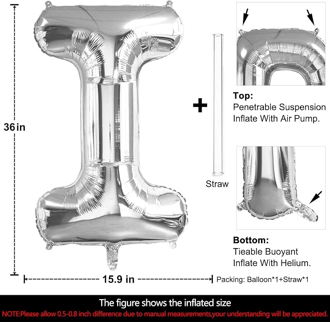 Lovoir 40 Inch Large Silver Letter I Balloons Big Size Jumbo Mylar Foil Helium - Image 2