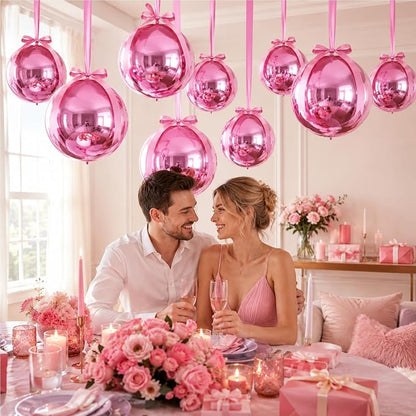 Pink Round Foil Balloons with Satin Bows and Ribbon - Image 7