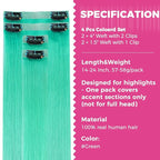 Lashey Clip in Hair Extensions Real Human Hair Green 4pcs 50g Seamless Clip in Hair Extensions Human Hair 22 Inch Long Straight Hair